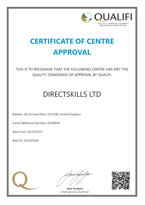 QUALIFI centre approval certificate